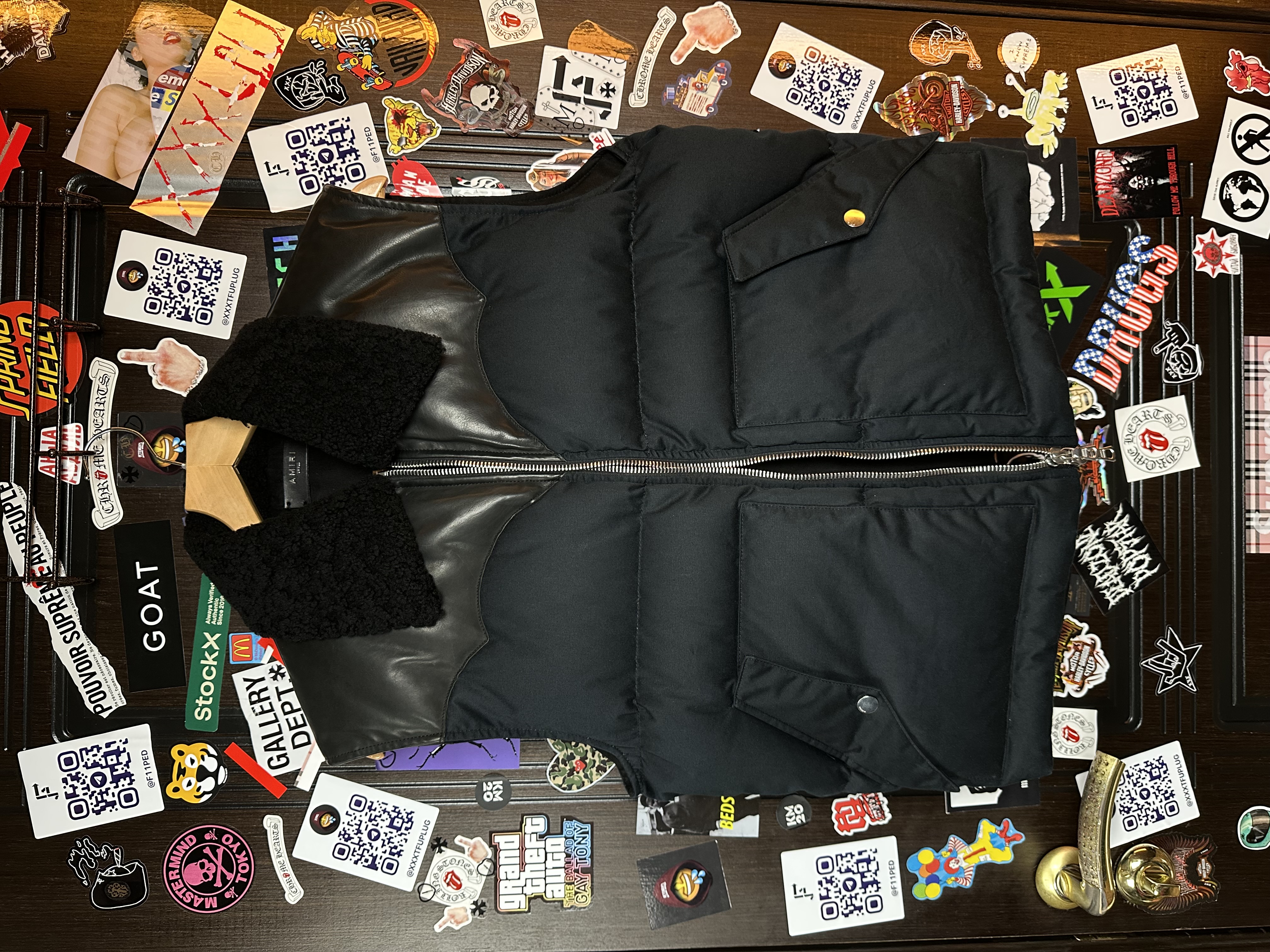 Amiri Amiri Leather Embellished Vest Sherpa, detail view 2