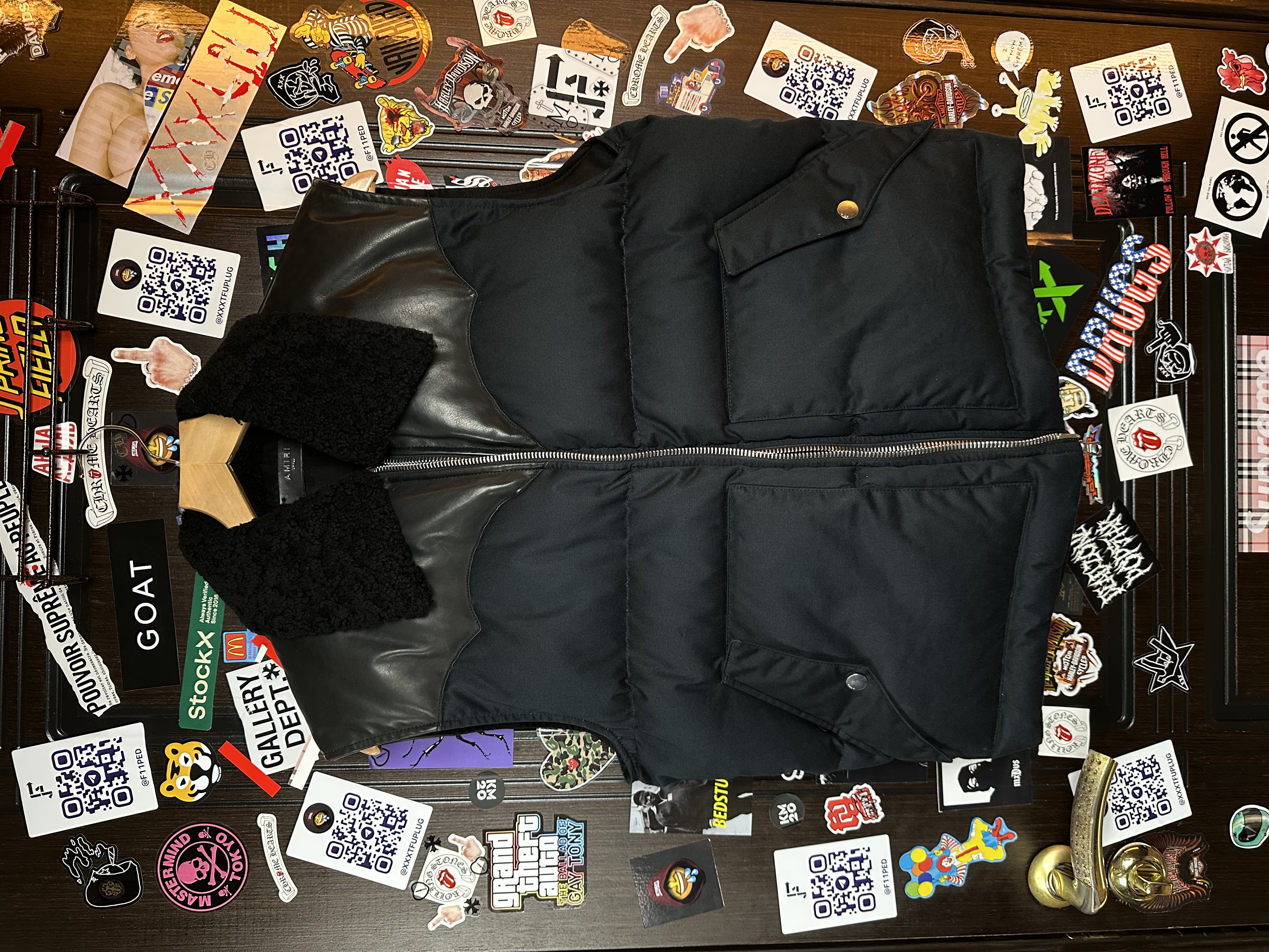 Amiri Amiri Leather Embellished Vest Sherpa, detail view 5