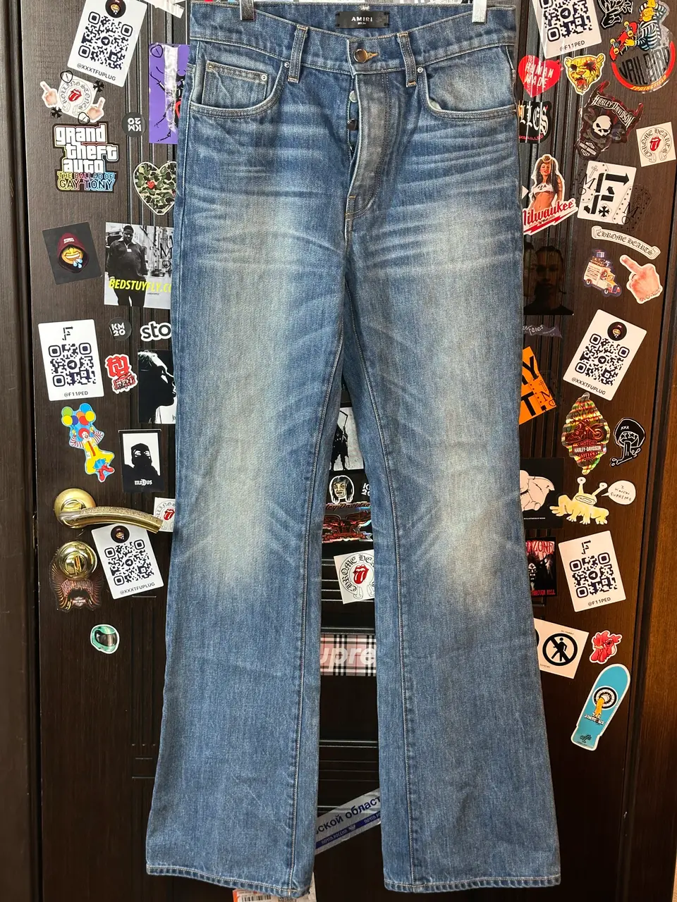 Amiri Amiri Blue Flare Jeans, detail view 3