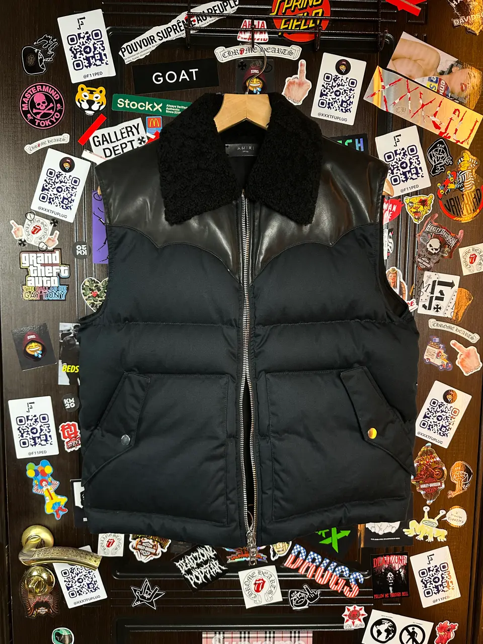 Amiri Amiri Leather Embellished Vest Sherpa, detail view 2