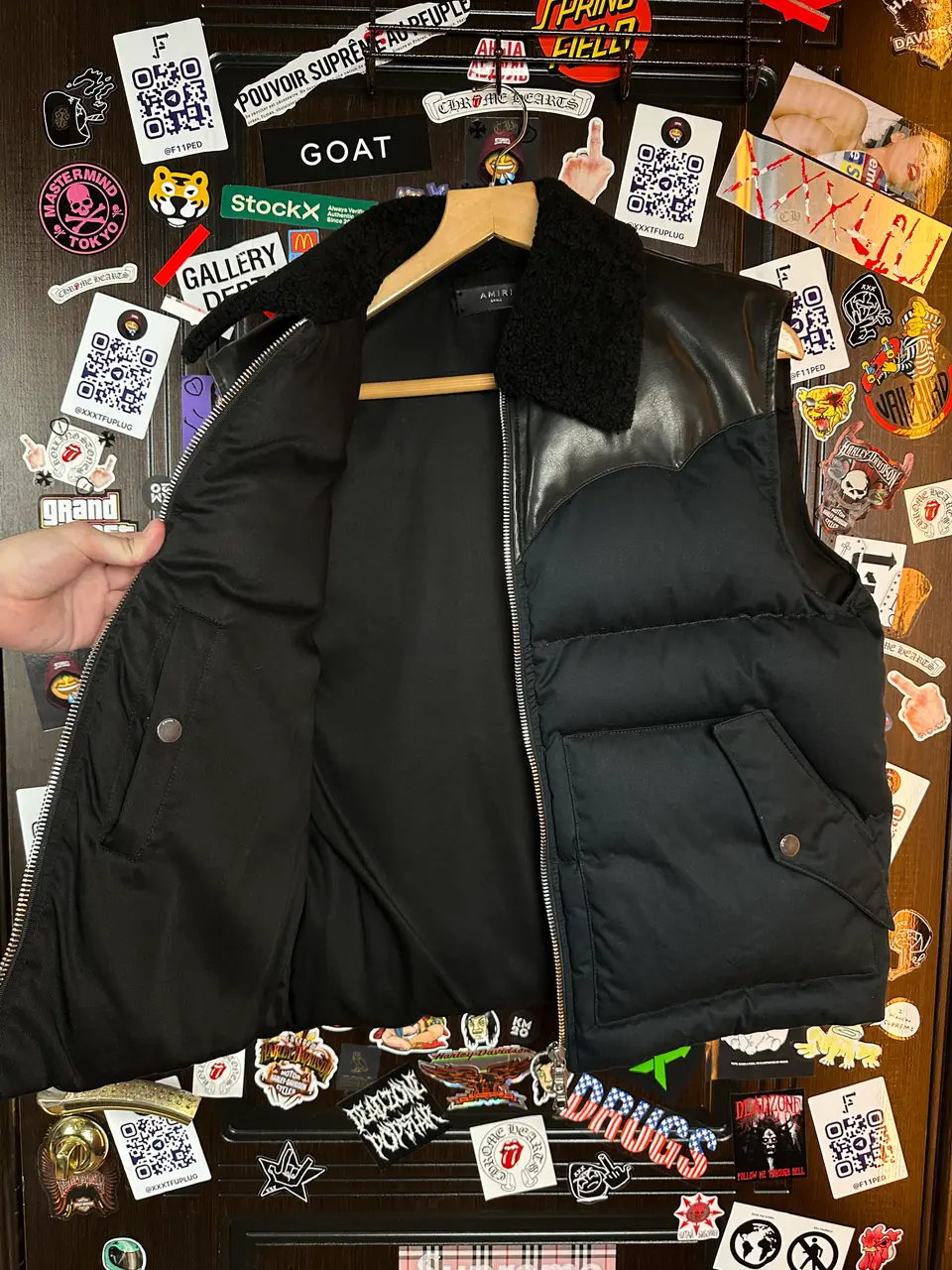 Amiri Amiri Leather Embellished Vest Sherpa, detail view 4