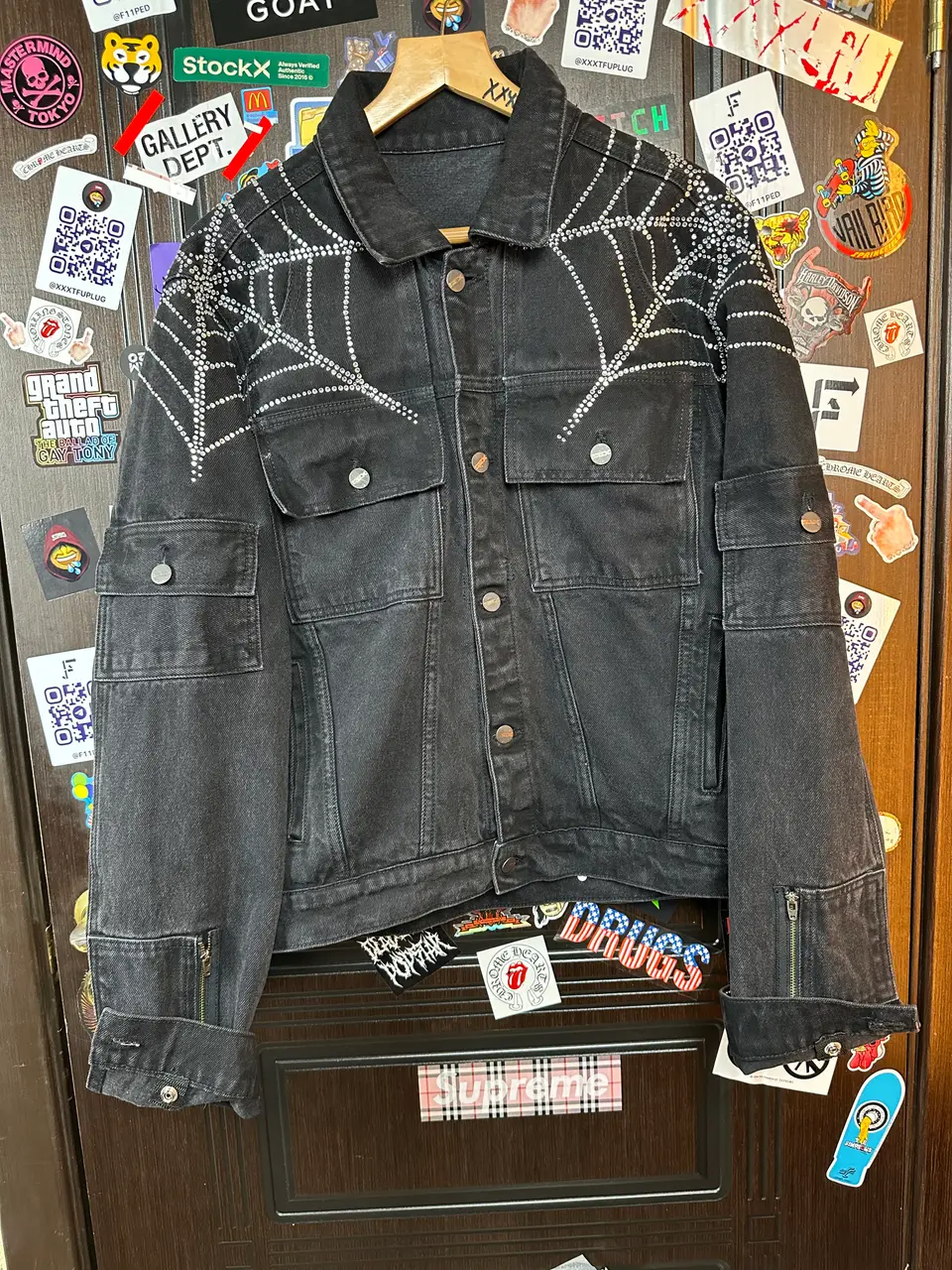 Sp5der OG Spider Worldwide First Ever 2019 Drop Denim Jacket, detail view 7