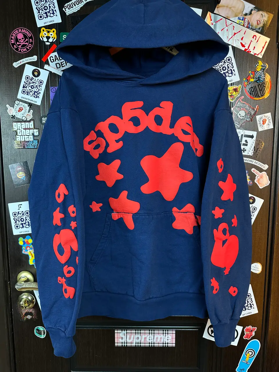Sp5der Spider Worldwide Beluga Navy Hoodie, detail view 3