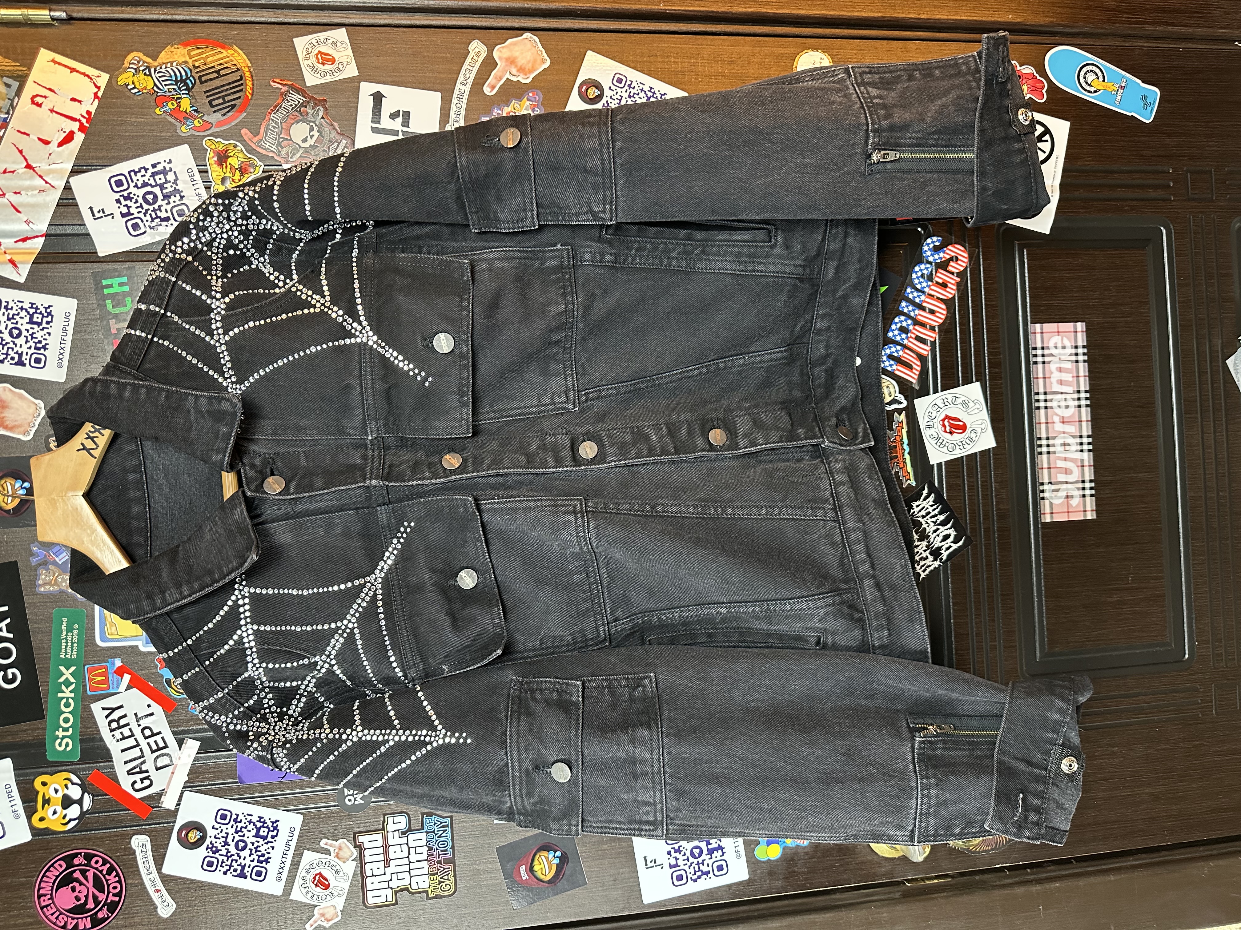 Sp5der OG Spider Worldwide First Ever 2019 Drop Denim Jacket, detail view 7
