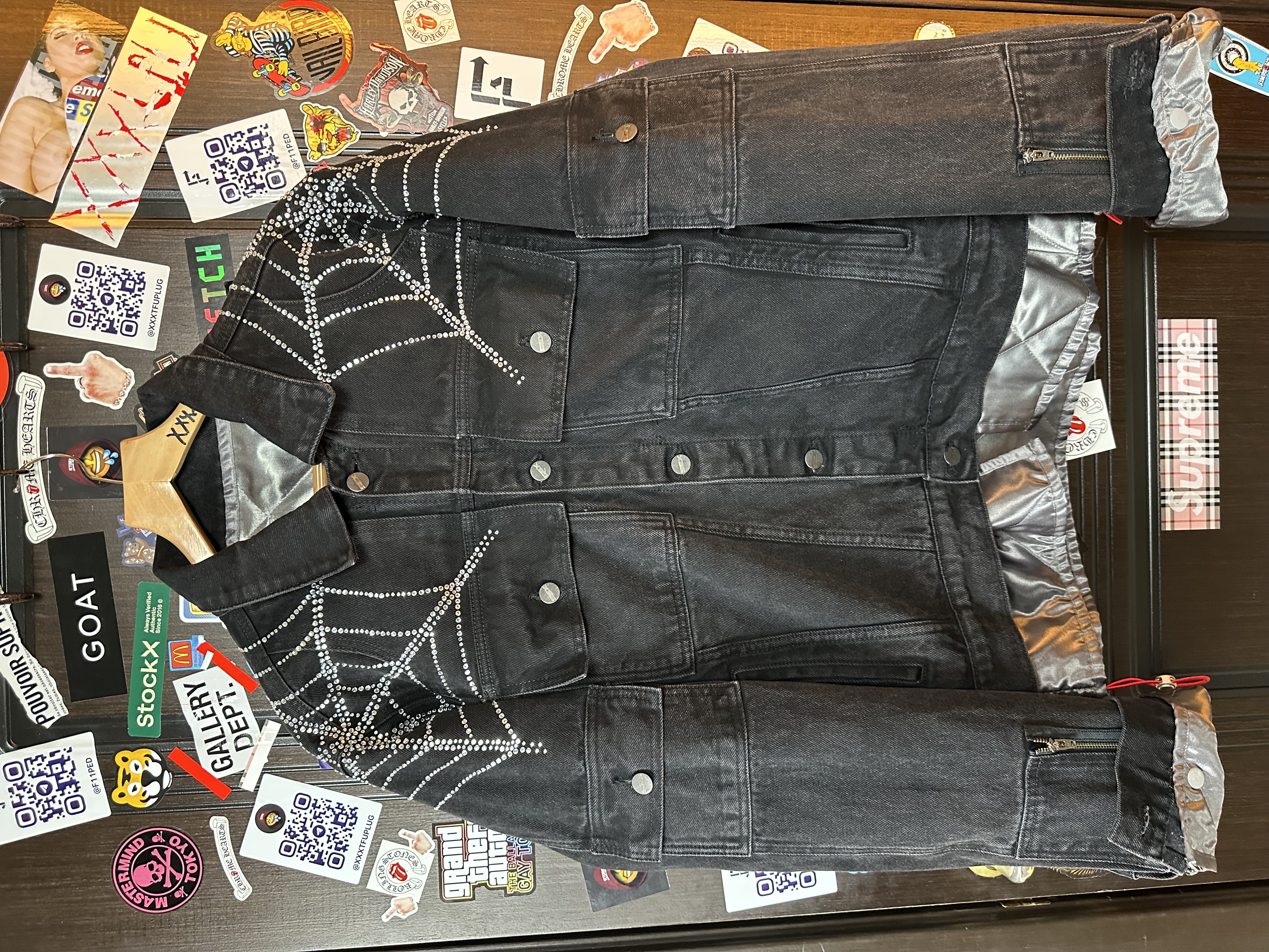 Sp5der OG Spider Worldwide First Ever 2019 Drop Denim Jacket, detail view 14