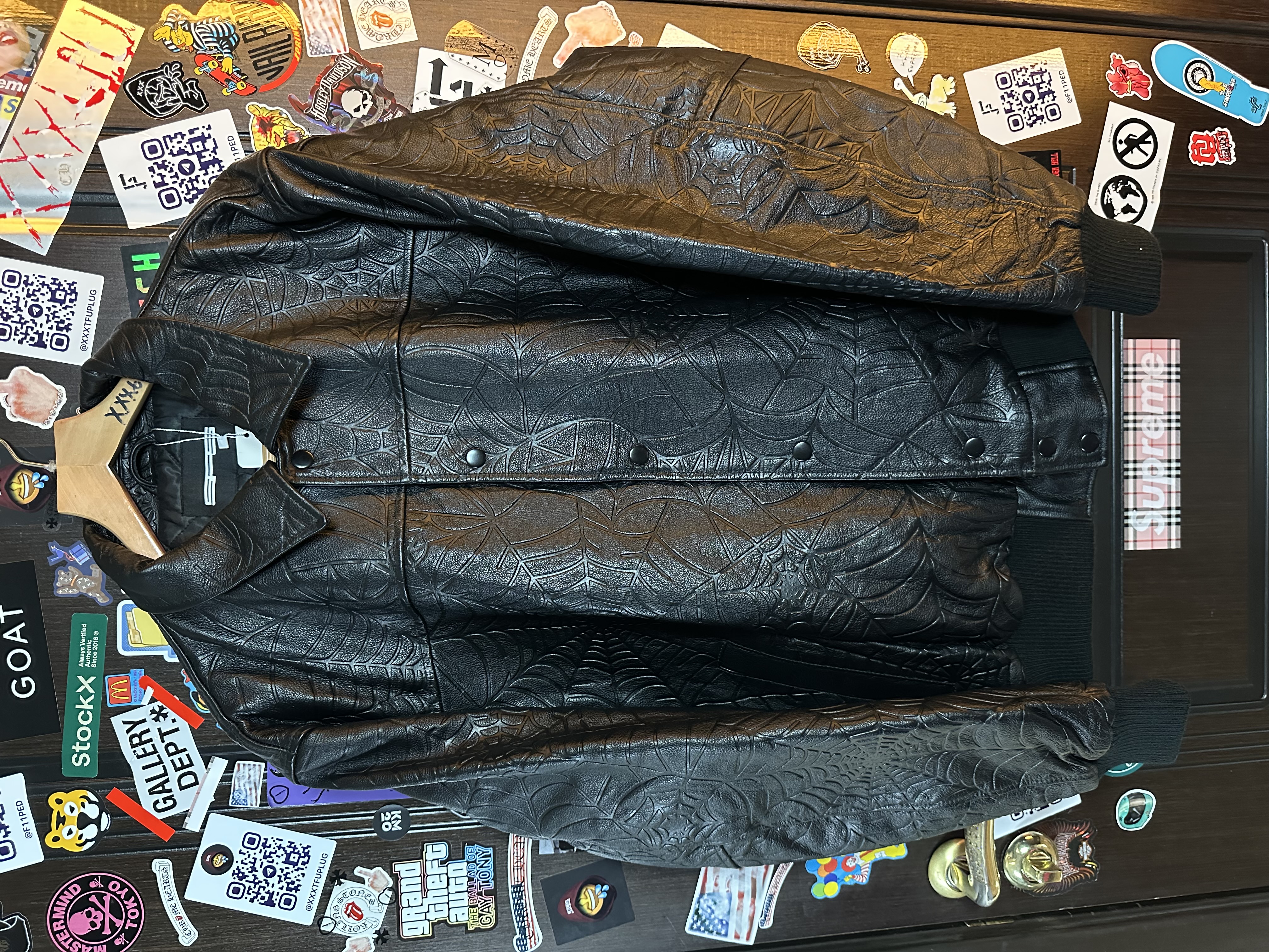 Sp5der Sp5der Web Debossed Leather Jacket L, detail view 3