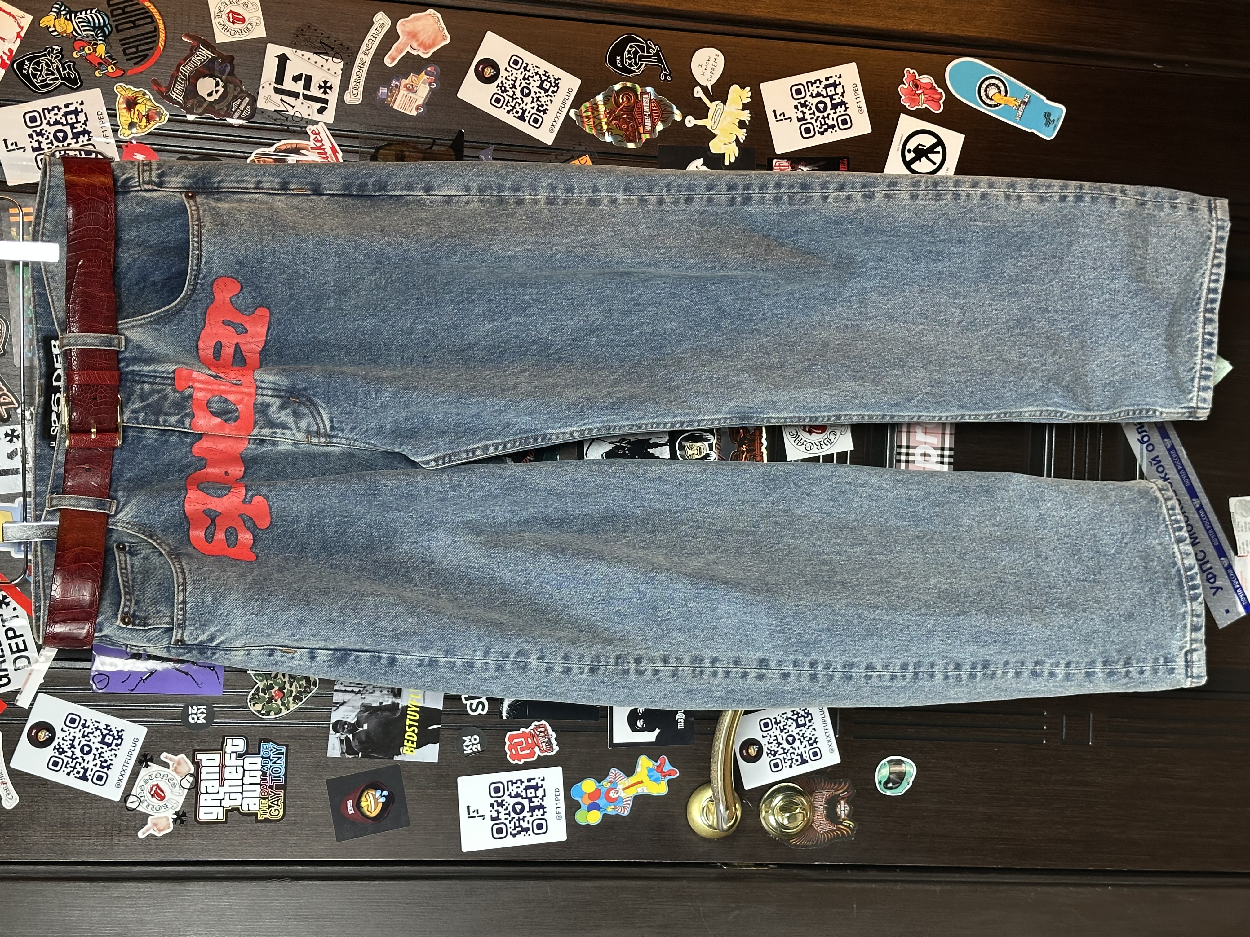 Sp5der “Spider” V3 Indigo Denim Jeans, detail view 4