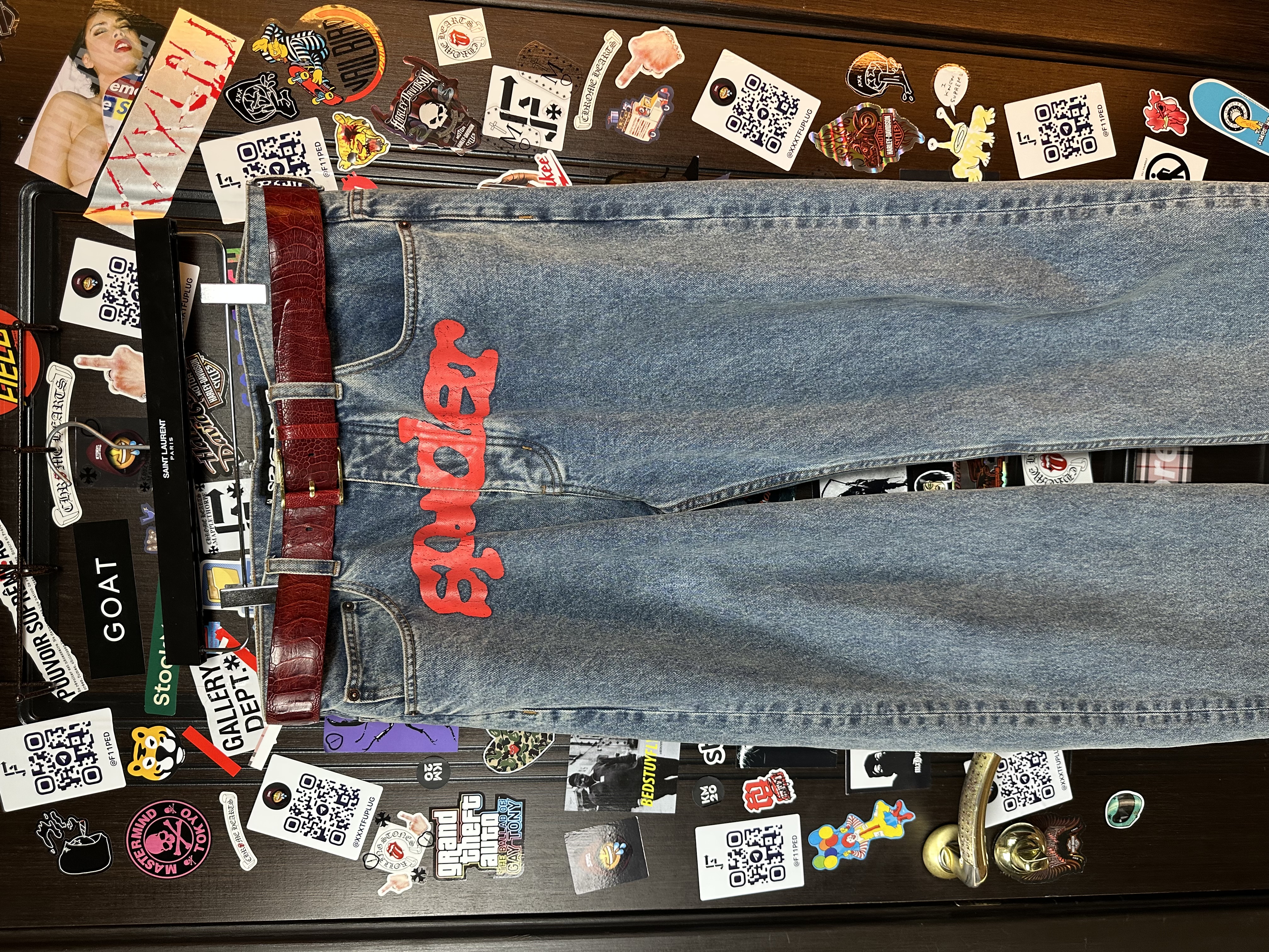 Sp5der “Spider” V3 Indigo Denim Jeans, detail view 7