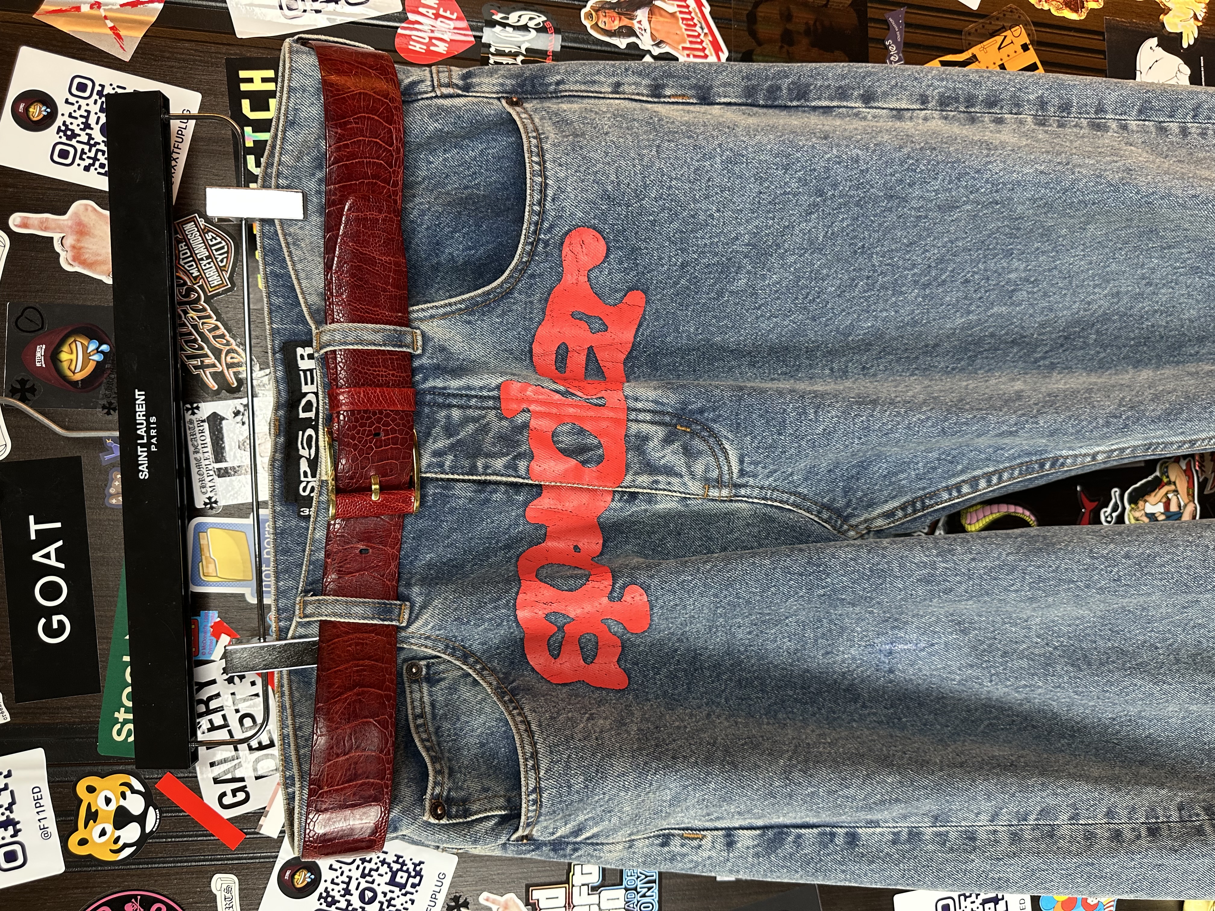 Sp5der “Spider” V3 Indigo Denim Jeans, detail view 11