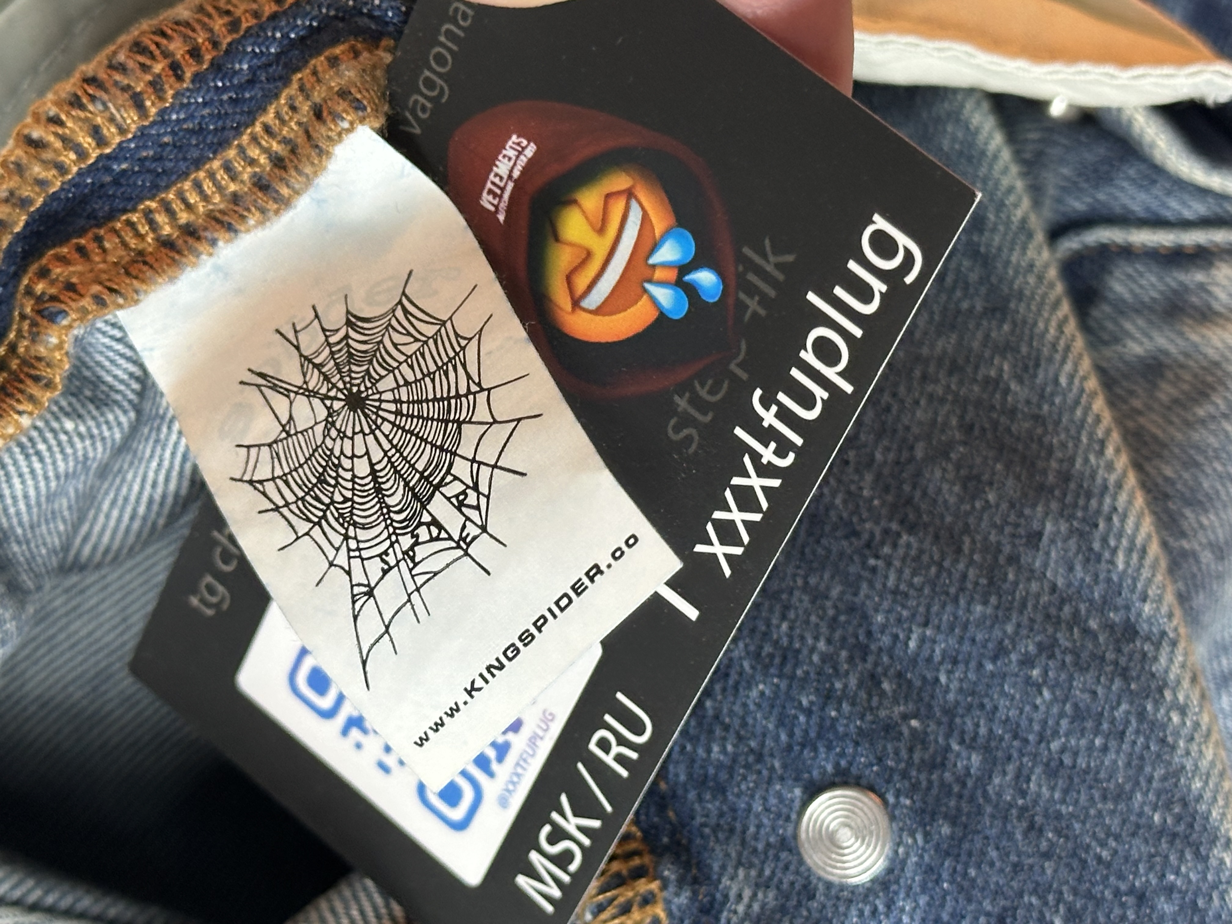 Sp5der “Spider” V3 Indigo Denim Jeans, detail view 16