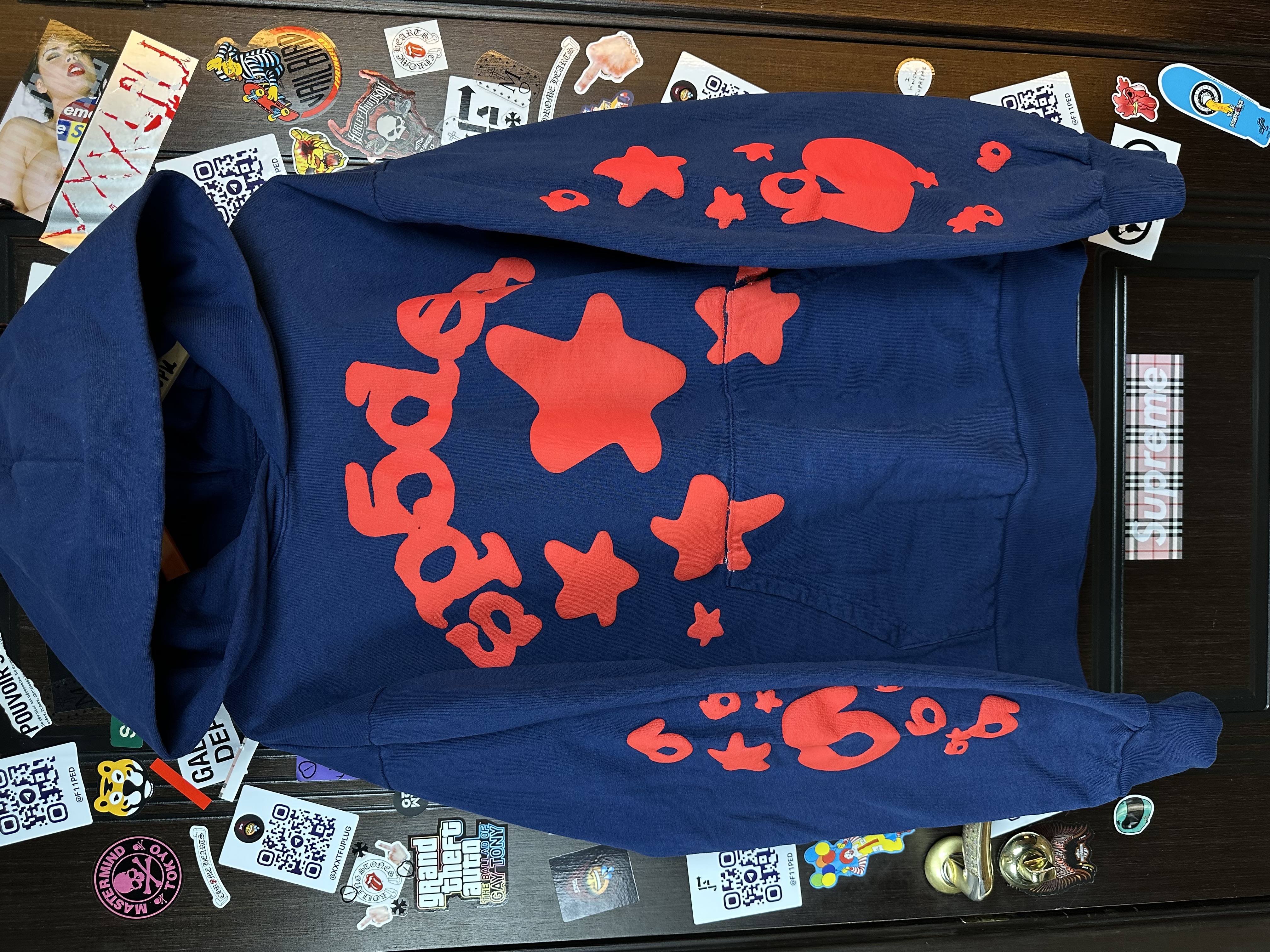 Sp5der Spider Worldwide Beluga Navy Hoodie, detail view 3