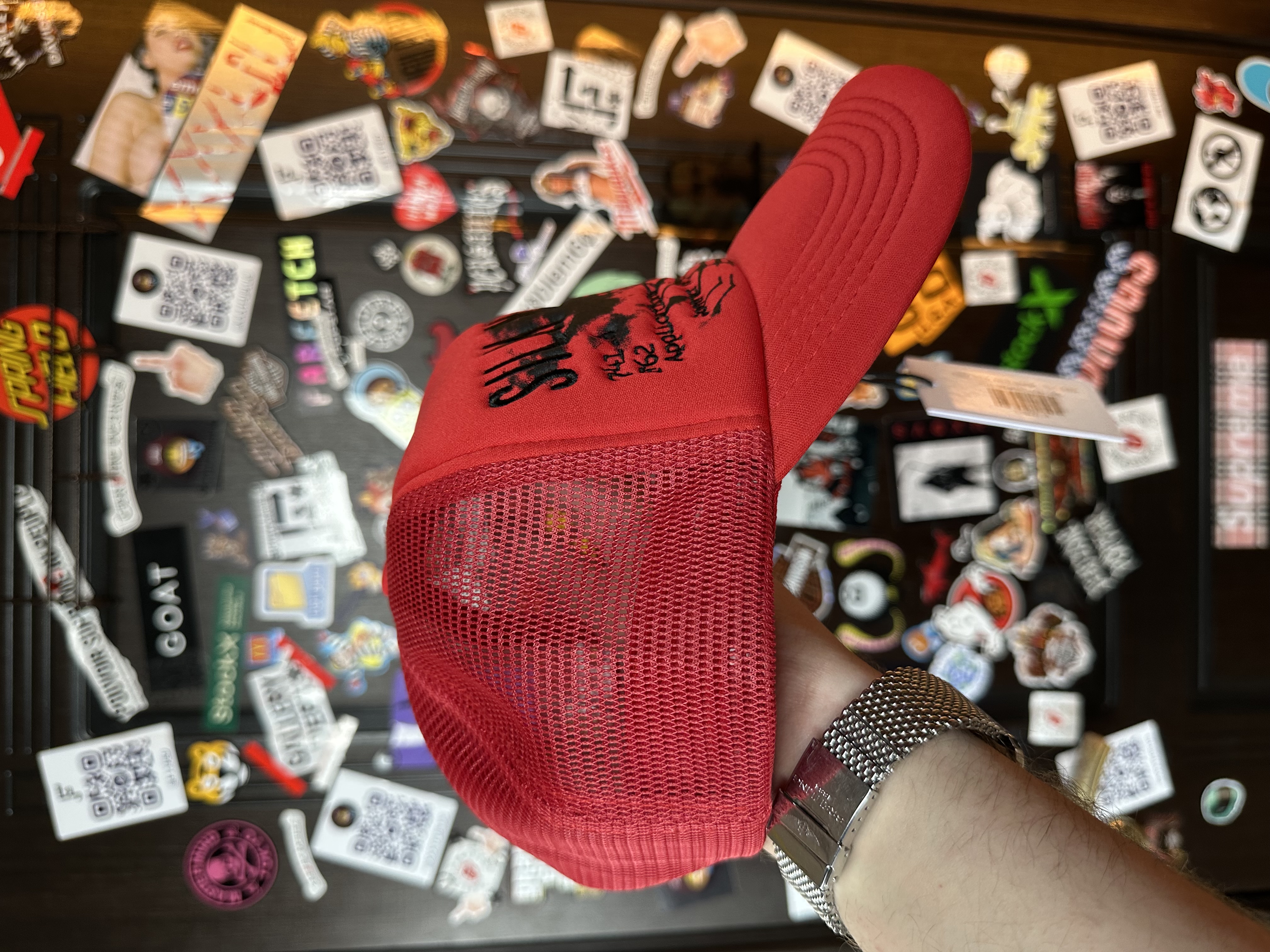 Sp5der Spider Worldwide Silk Web Bank Red Trucker Cap, detail view 3