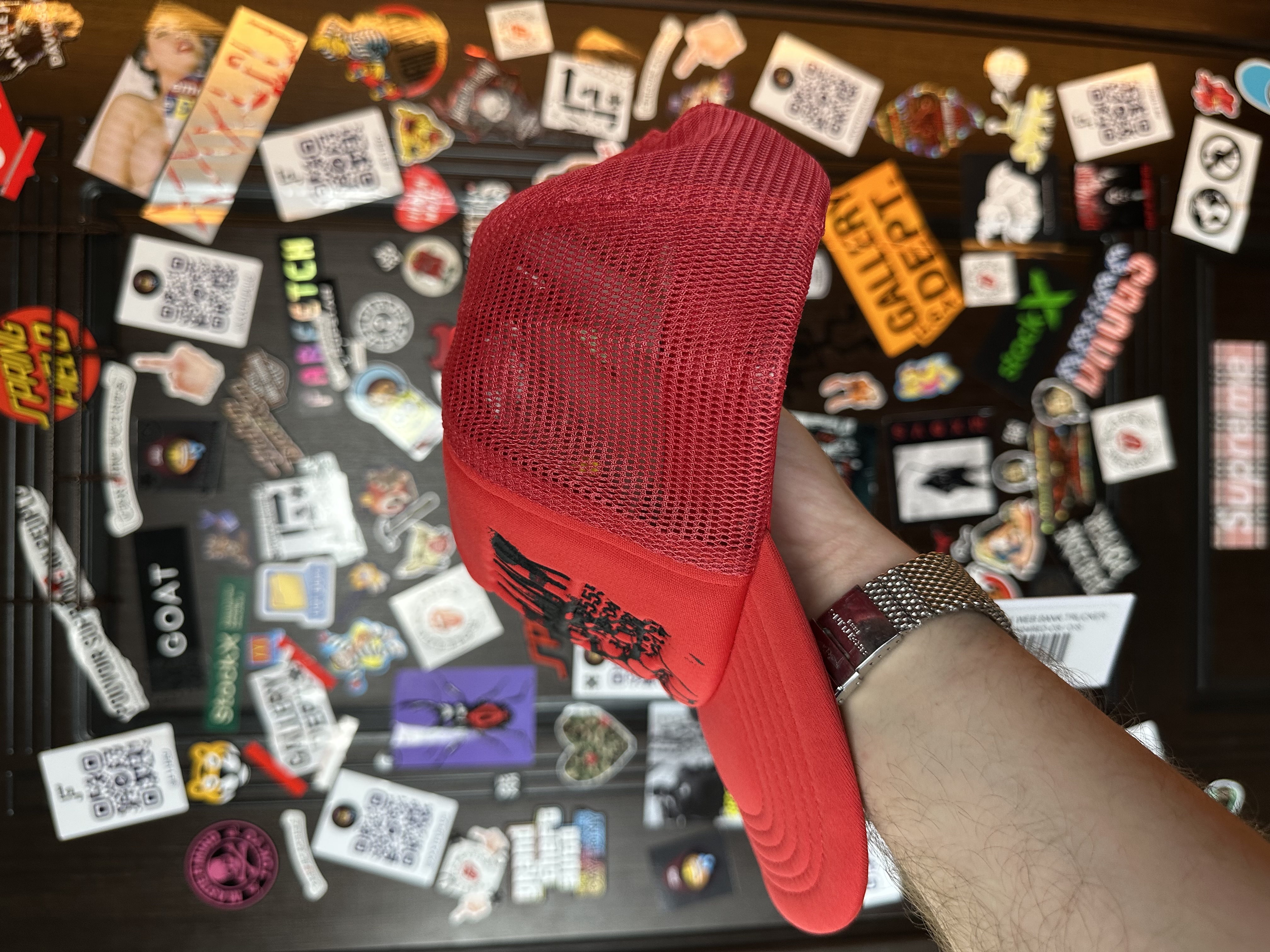 Sp5der Spider Worldwide Silk Web Bank Red Trucker Cap, detail view 5