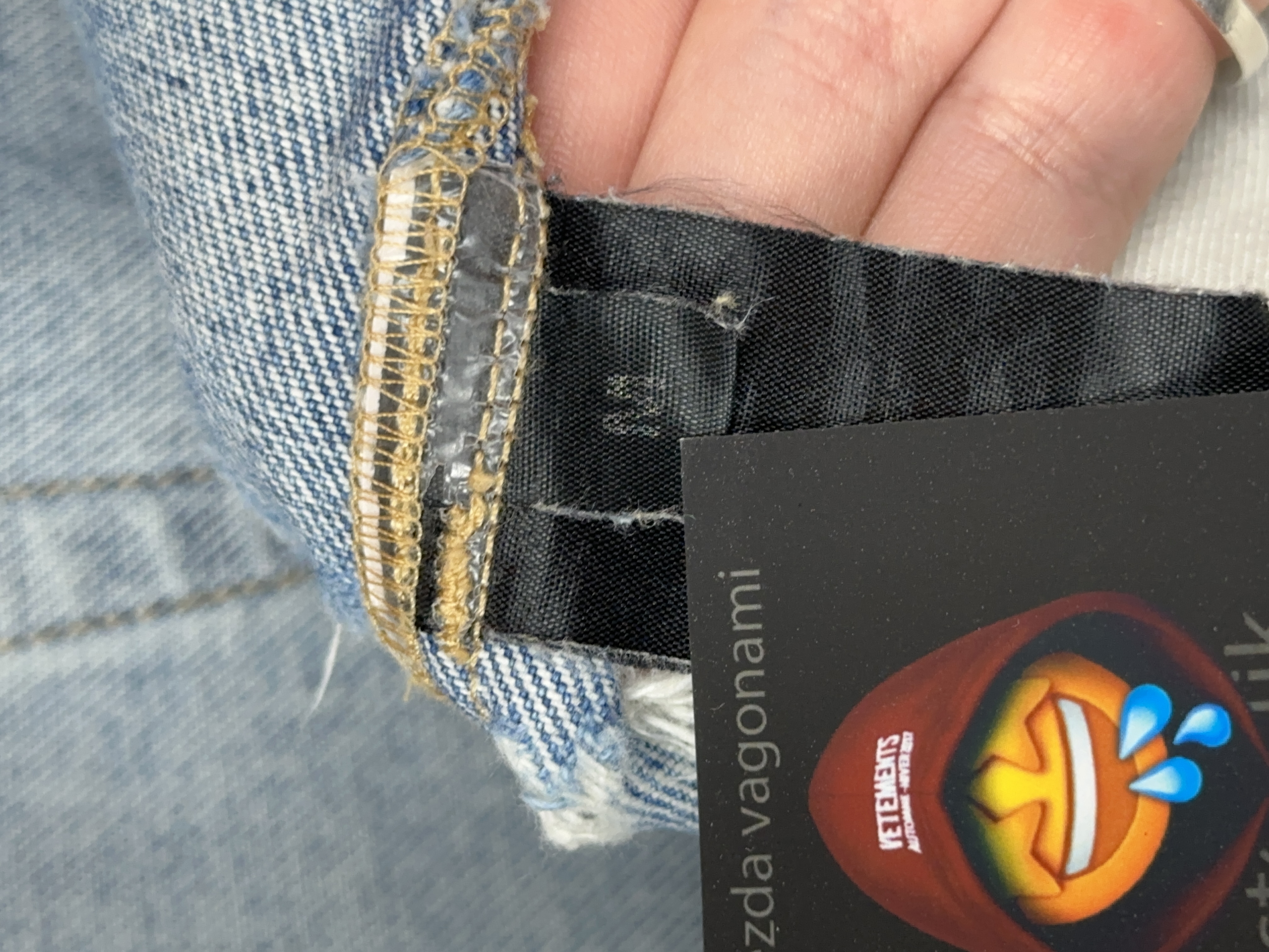 Vetements VETEMENTS FW19 Demna Anarchy Logo Distressed Blue Jeans, detail view 19